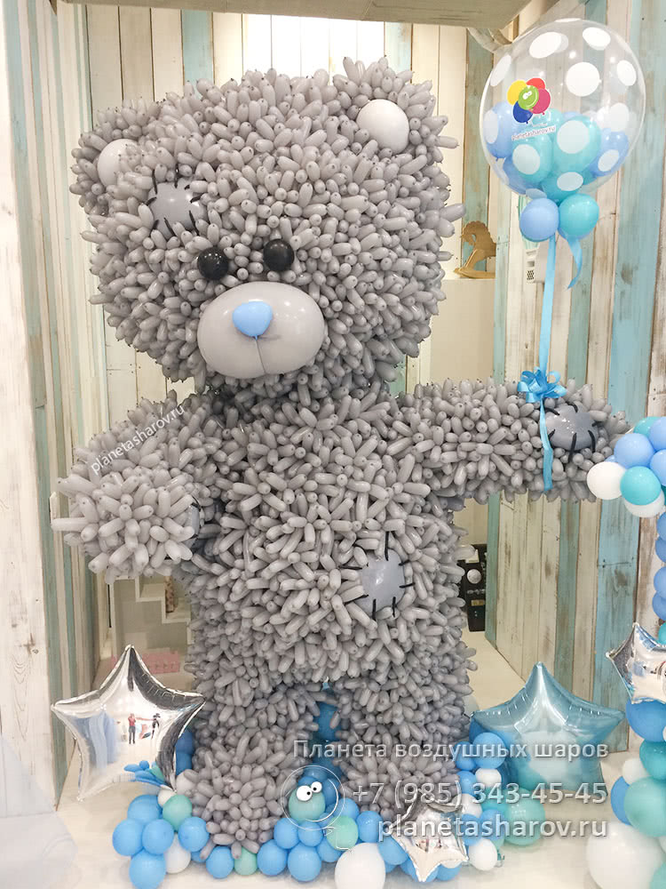 Большой серый мишка из воздушных шаров Большой серый мишка из воздушных шаров
