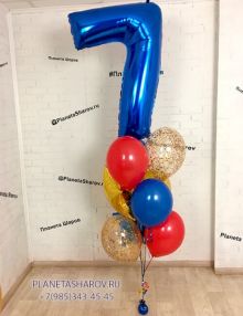 Красно-синий фонтан шаров с цифрой