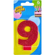 Свеча -цифра "9" Глиттер 8см/A