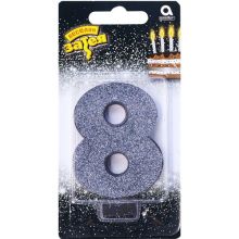 Свеча -цифра "8" Черная глиттер 8см/A