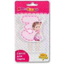 Свеча -цифра "3" Маша Сердца 7,5см/V