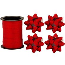 Бант 6см 4шт +Лента 10м глиттер красн/G