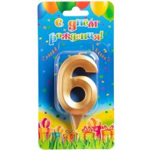 Свеча -цифра "6" Грань золото 7см