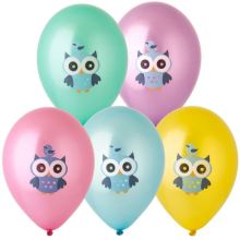Шар 14" метал с рисунком Совушка 5цв /Ит