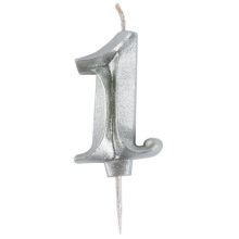 Свеча -цифра "1" витая серебро 5см