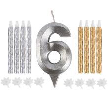 Свеча -цифра "6" Грань серебр +свечи 8шт