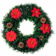 Венок Рождест зеленый Пуансеттия шишки/G