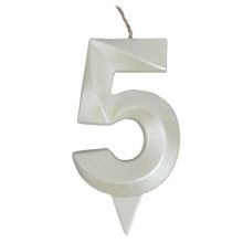 Свеча -цифра "5" Грань белый жемчуг 7см
