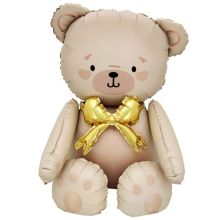  Мишка бежевый бант золотой