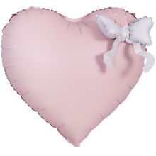  Сердце розовое Бант белый