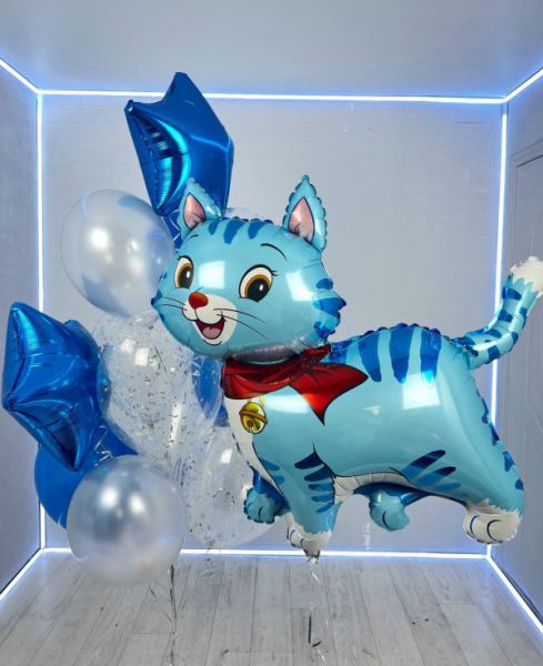 Набор шаров с голубым котиком