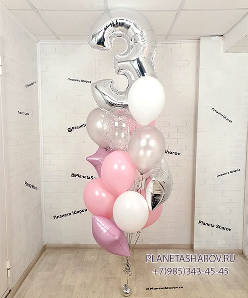 Фонтан серебряно-розовый с цифрой