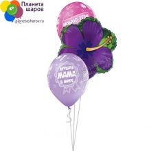 Шары с надписью Маме с цветком 