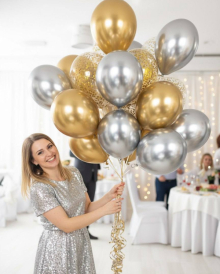 Связка 25 шаров золото-серебро Хром