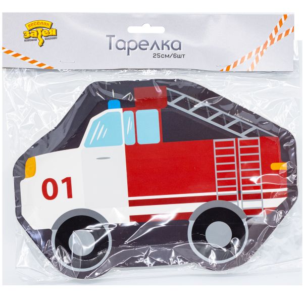 Тарелка фигур Пожарная Машина 25см 6шт/G