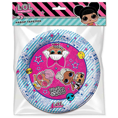 Набор тарелок куклы ЛОЛ паттерн 18см 6шт