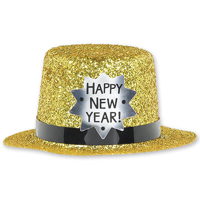 Шляпа пласт Мини HNY золот блеск 12см/А