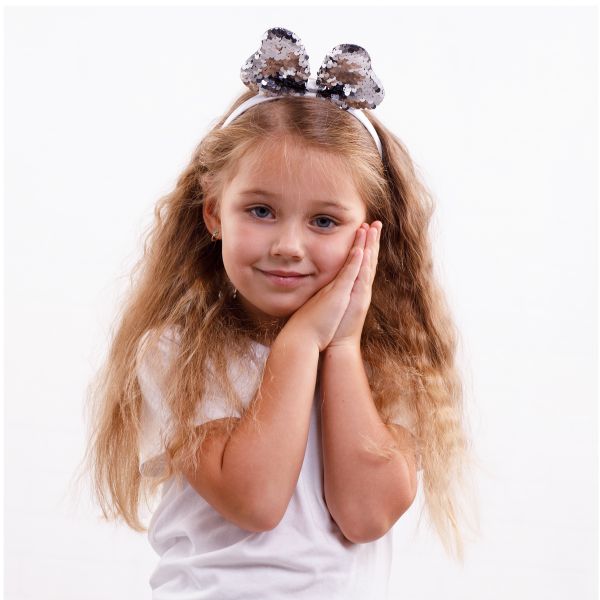 Ободок Бантик с пайетками серебряный/G