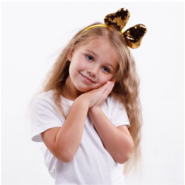 Ободок Бантик с пайетками золотой/G