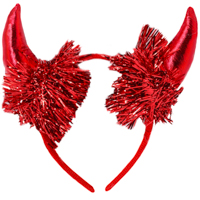 Ободок Рога Черта с мишурой красные/G