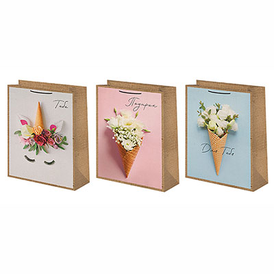 Пакет бум Цветы в рожке 22х31