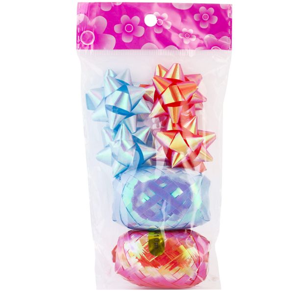 Бант 4см+Лента10м перл красн/голуб 6шт/G