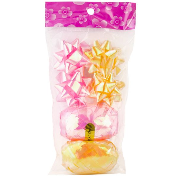 Бант 4см +Лента10м перл роз/желт 6шт/G