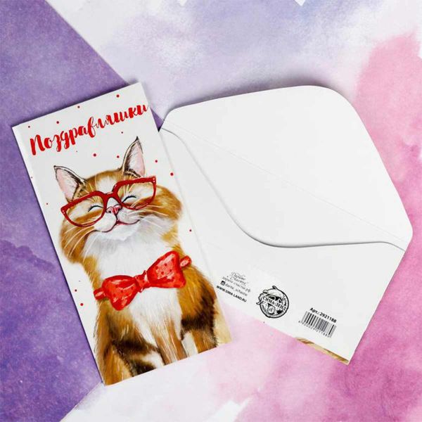 Конверт д/денег ПОЗДРАВЛЯШКИ Кот