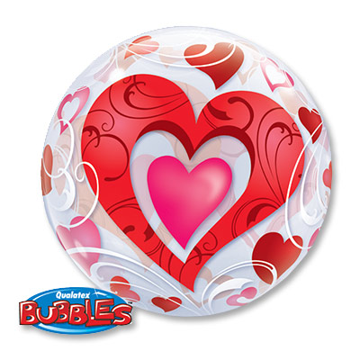 П BUBBLE 22" Сердца красные и Завитки
