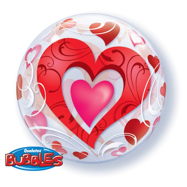 П BUBBLE 22" Сердца красные и Завитки