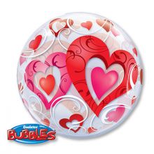 П BUBBLE 22" Сердца красные и Завитки