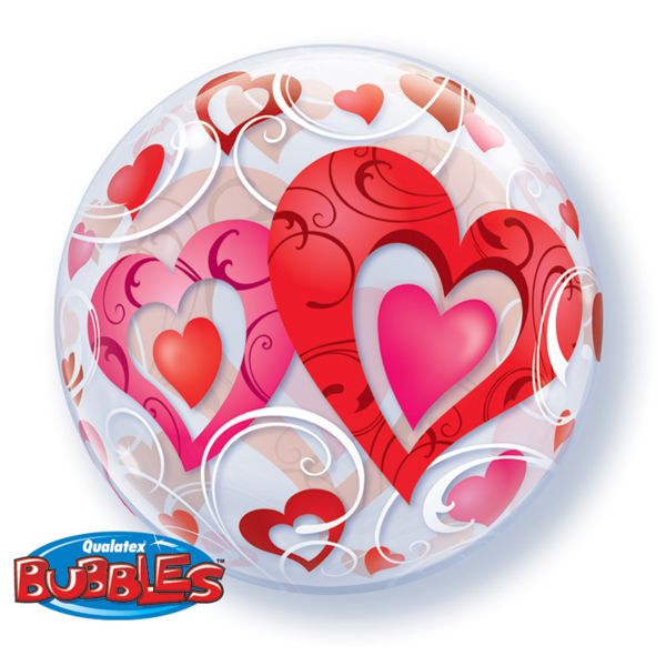 П BUBBLE 22" Сердца красные и Завитки