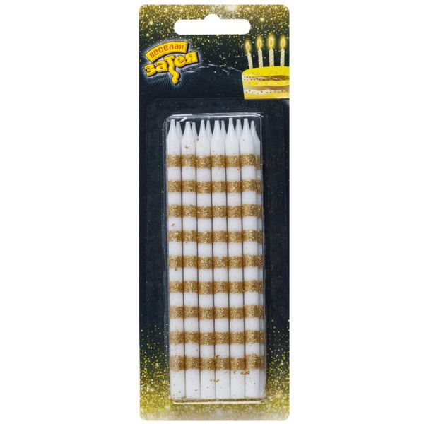 Свечи д/торта Полосы золото 12см 12шт/G