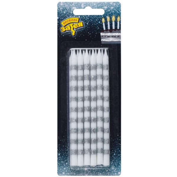 Свечи д/торта Полосы серебро 12см 12шт/G