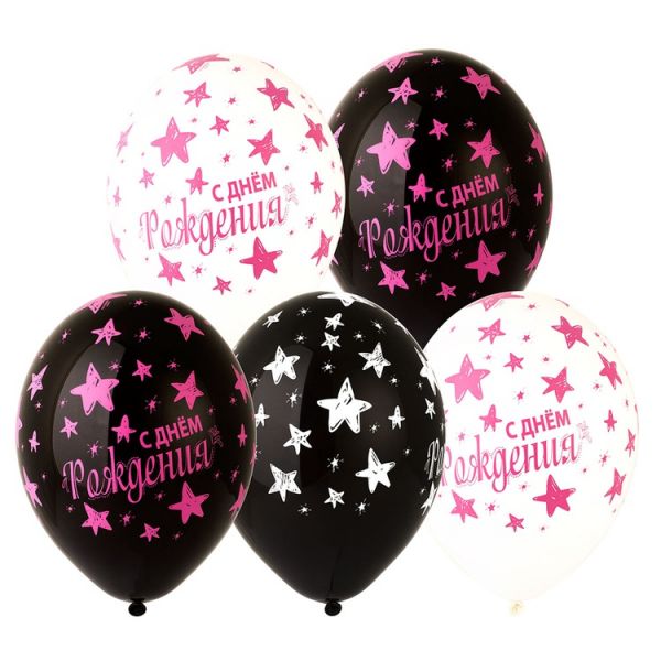 Шелкография пастель 14" ДР Звезды розов