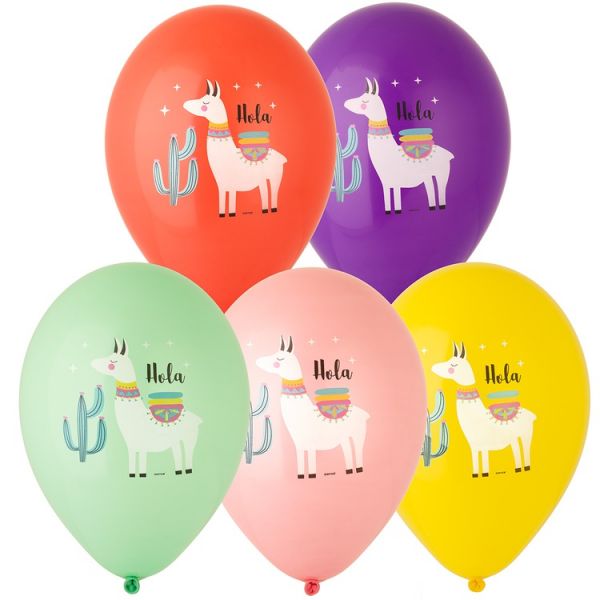 Шар 14" с рисунком Лама HOLA 5цв /Ит