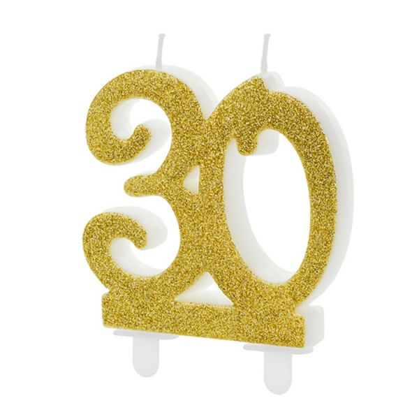 Свеча -цифра"30" Золото глиттер 7,5см/PD