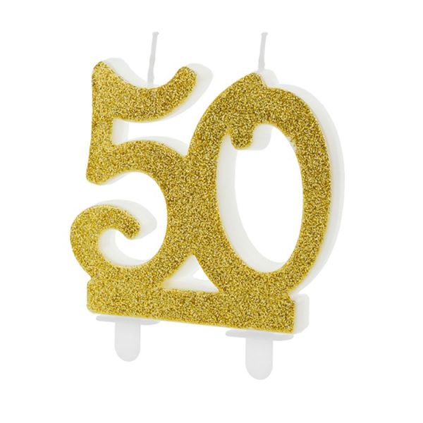 Свеча -цифра"50" Золото глиттер 7,5см/PD