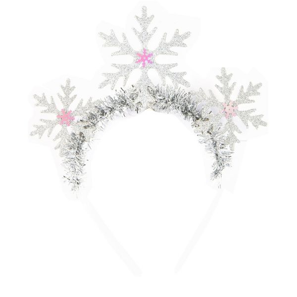 Ободок Снежинки с мишурой серебро блеск