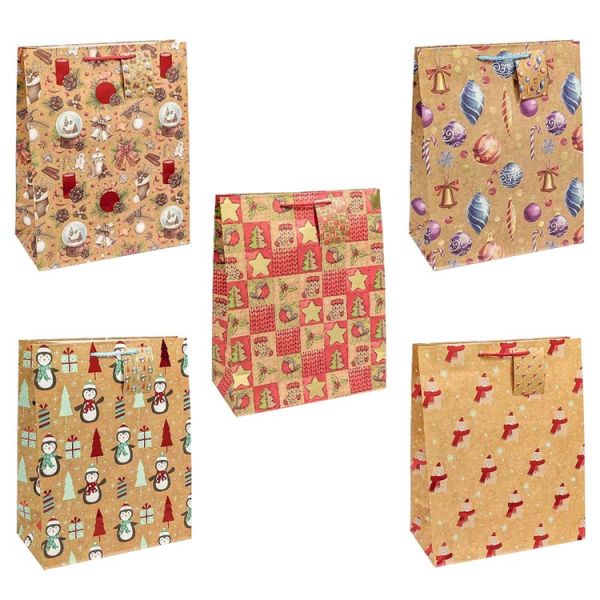 Пакет бум подар Крафт НГ тис микс26х32см