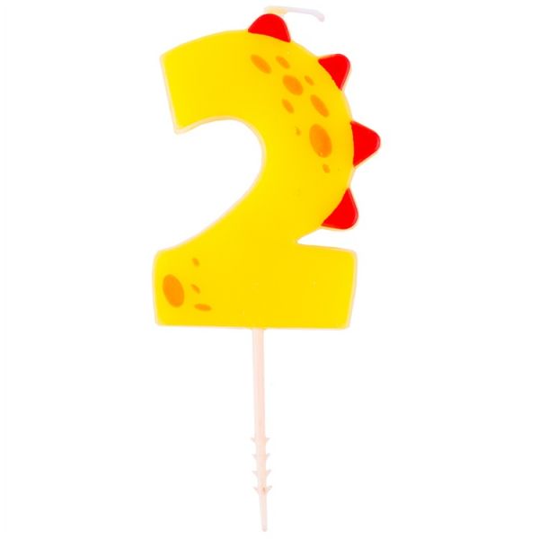 Свеча -цифра "2" Динозаврик 6см/V