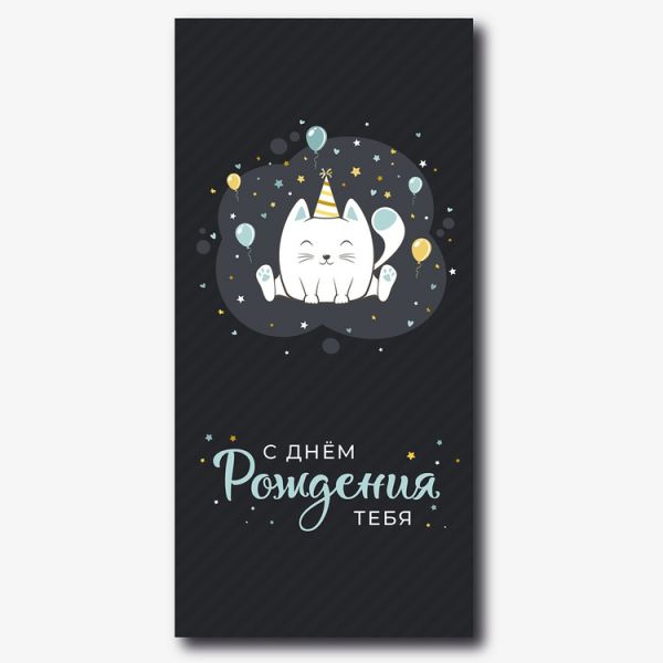 Конверт д/денег ДР Котик белый на черном