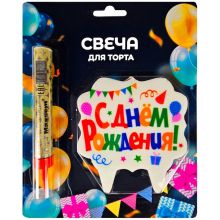 Свеча С ДР серпантин +фонтан