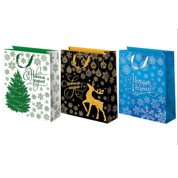 Пакет бум С НГ Снежинки блеск 26х32см