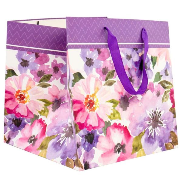 Пакет бум Цветы фиолетовые 30х30х30см