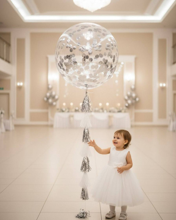 Большой шар с серебряным конфетти