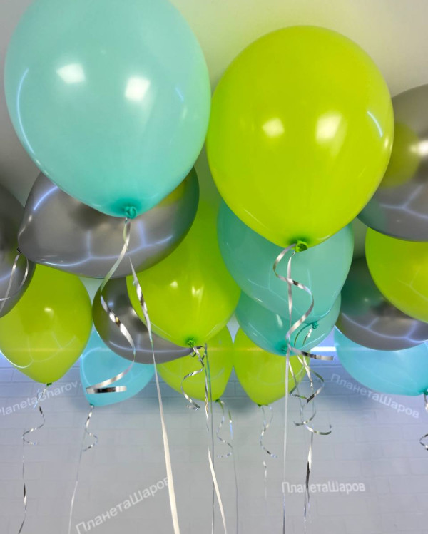 Гелиевые шары лайм тиффани и серебро