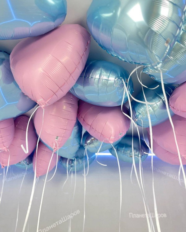 Розово голубые сердца воздушные шары