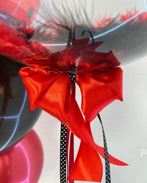 Черно красный набор шаров с перьями и маской