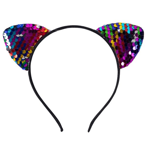 Ободок Ушки кошки разноцветные пайетки/G